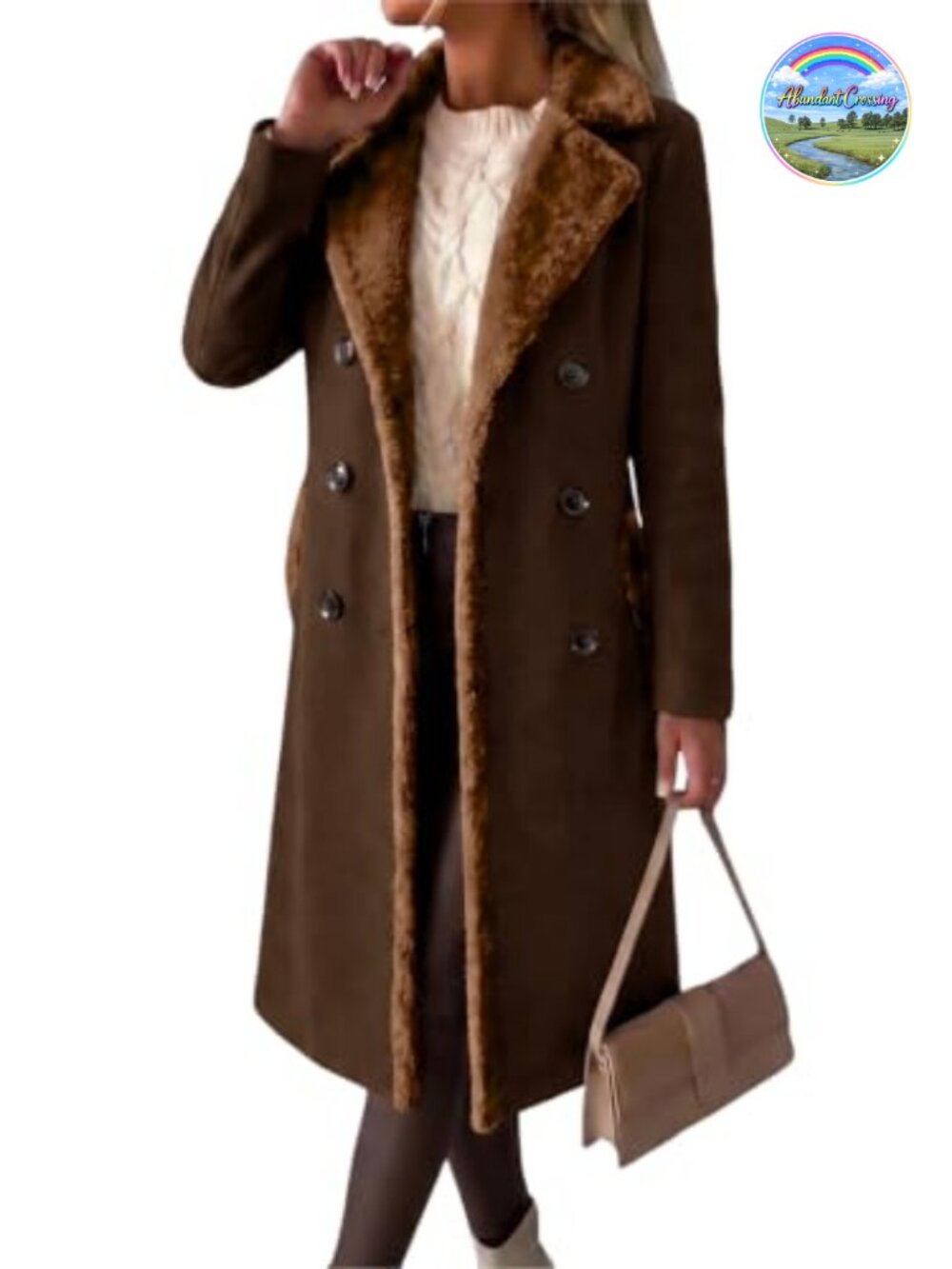 Fur Collar Wool Peacoat Double Breasted Long Trench Coat